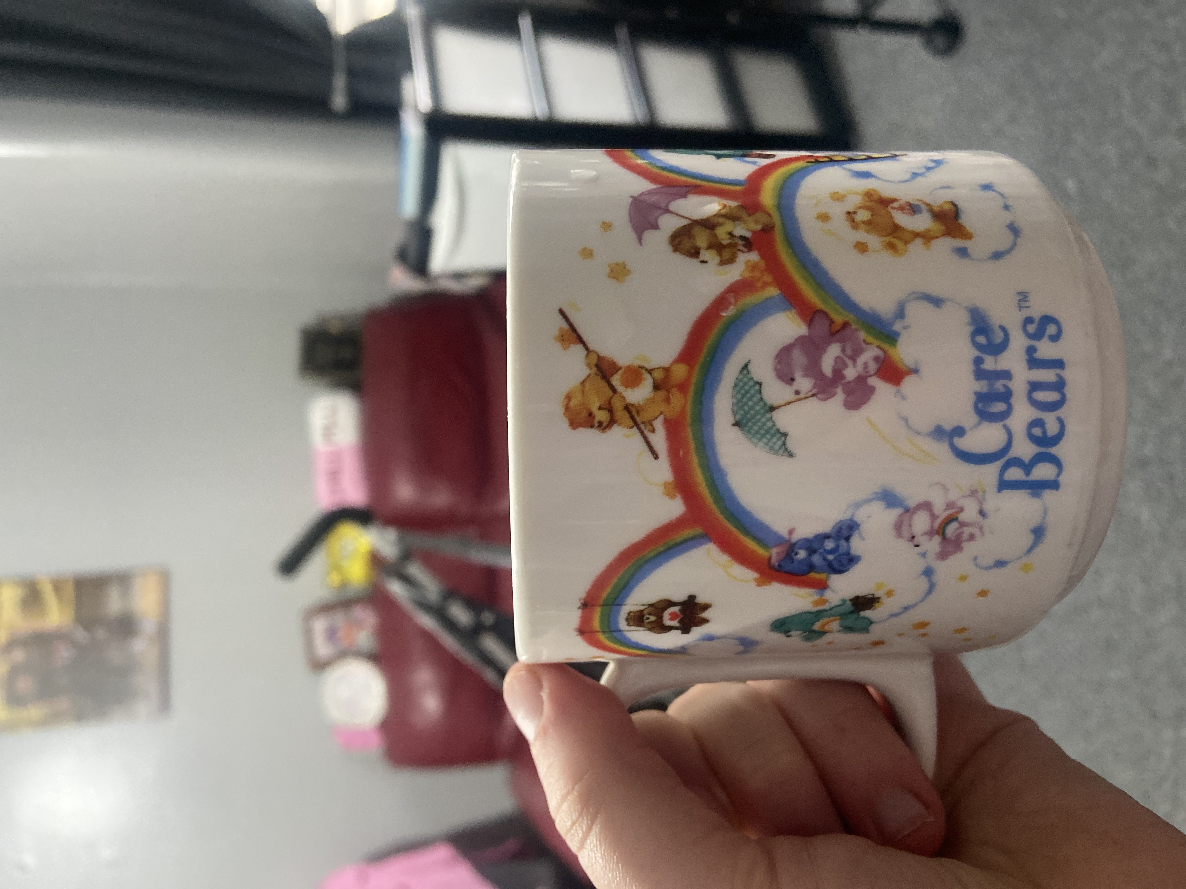 care bears mug - drinking apple juice in it rn 😋 product bought at RSPCA Acomb for £1.50