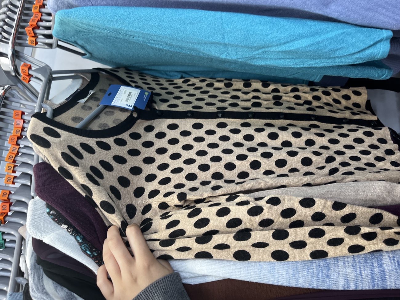 Polka Dot beige and black Cardigan bought at Sue Ryder for £4.50