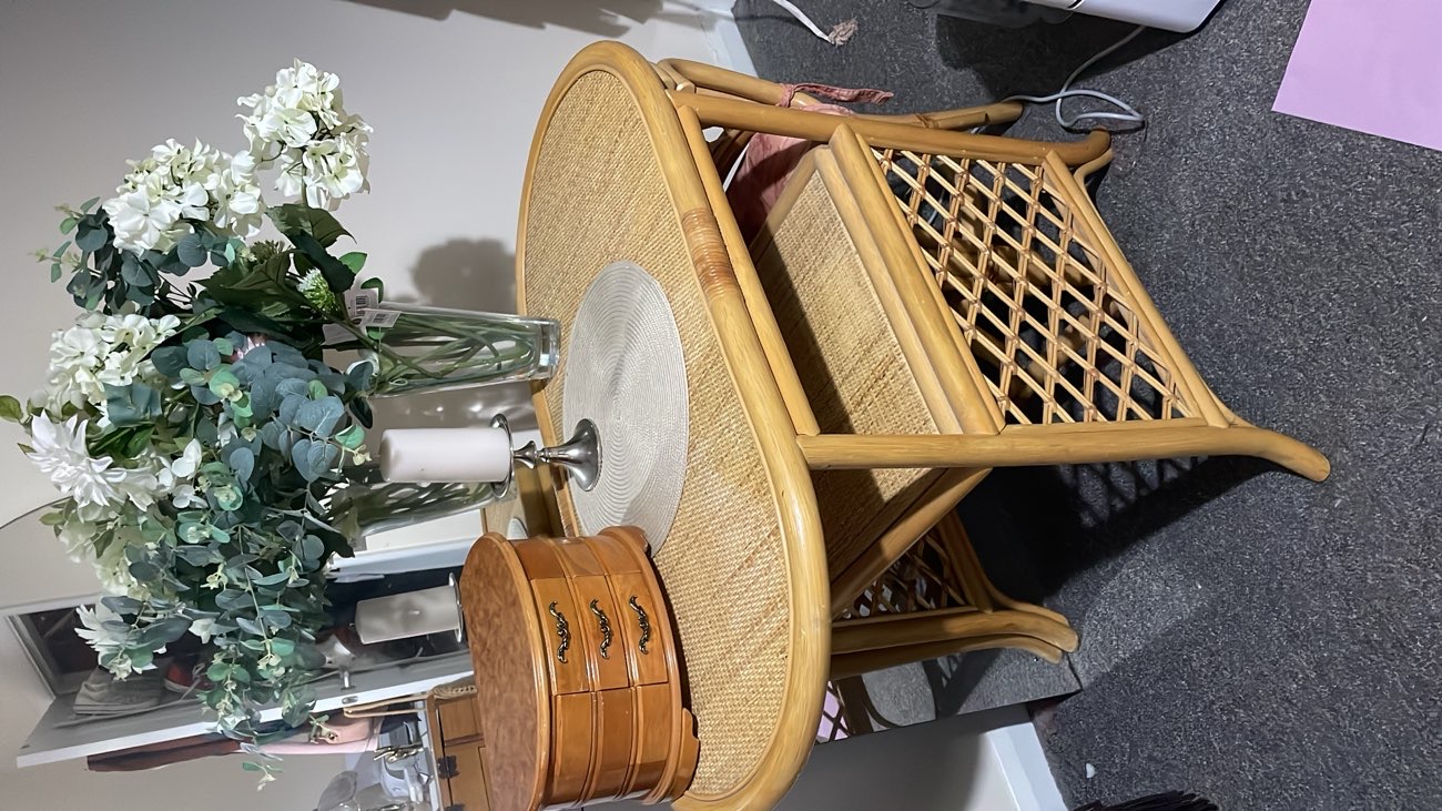 boho wicker bistro set product bought at Kilbryde Hospice for £30.00