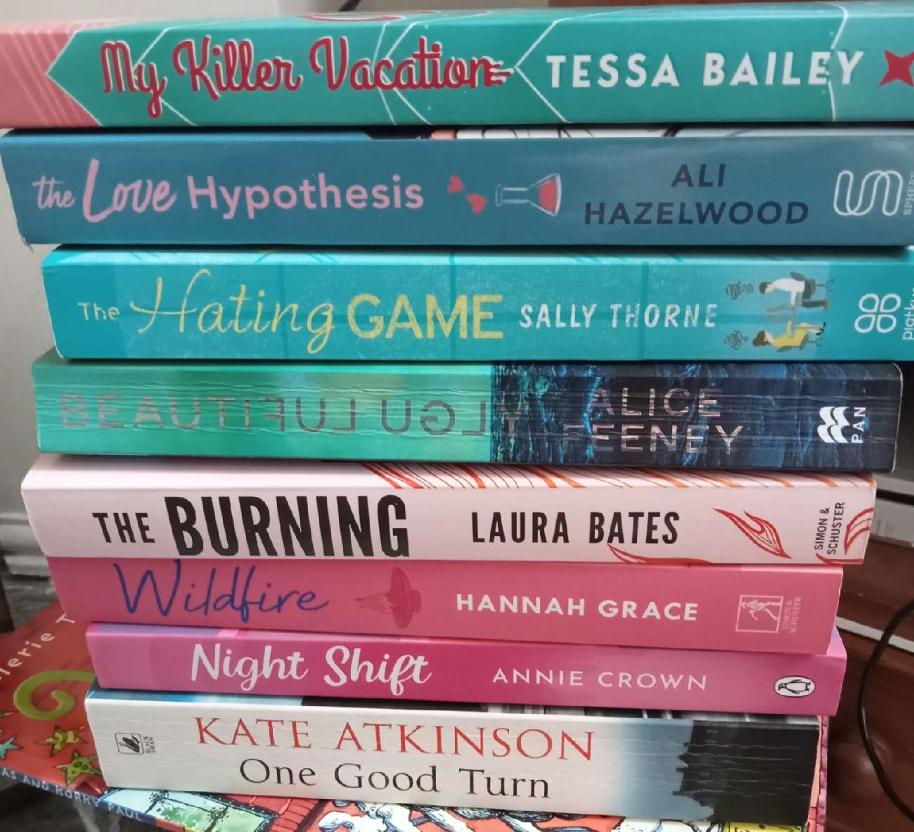 Stack of books bought at Salvation Army Donation Centre for £0.80