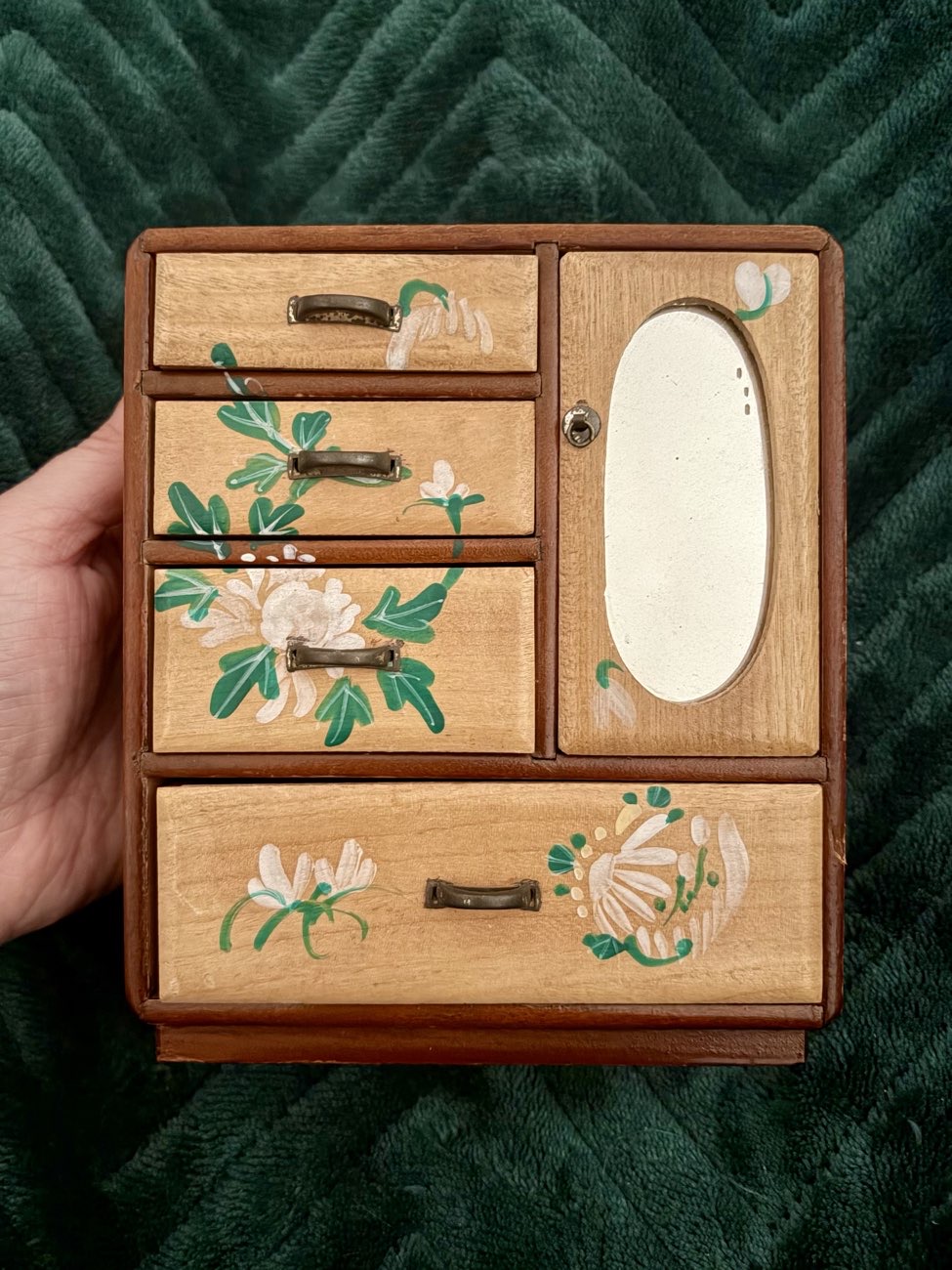 Mini painted wood wardrobe. Jewellery box? bought at Leominster Antique Market for £8.00