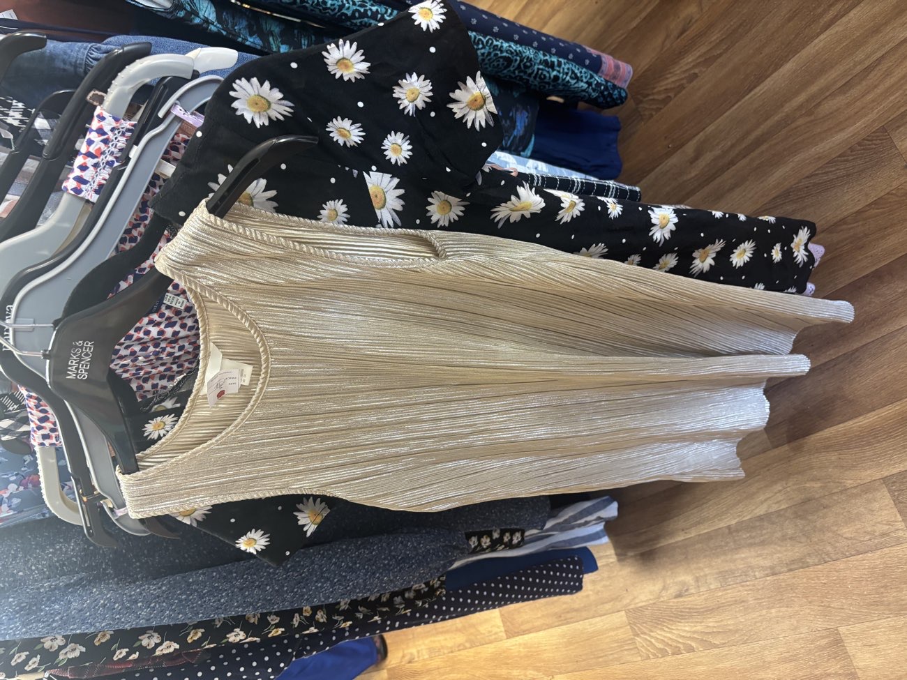 Gold H&M Plisse dress product bought at Salvation Army for £4.00