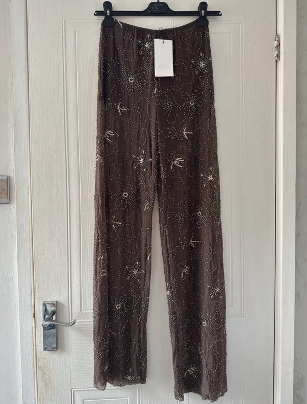Zara BNWT Brown Sheer Mesh Beaded Trousers bought at National Children's Air Ambulance - Milton Keynes for £2.00