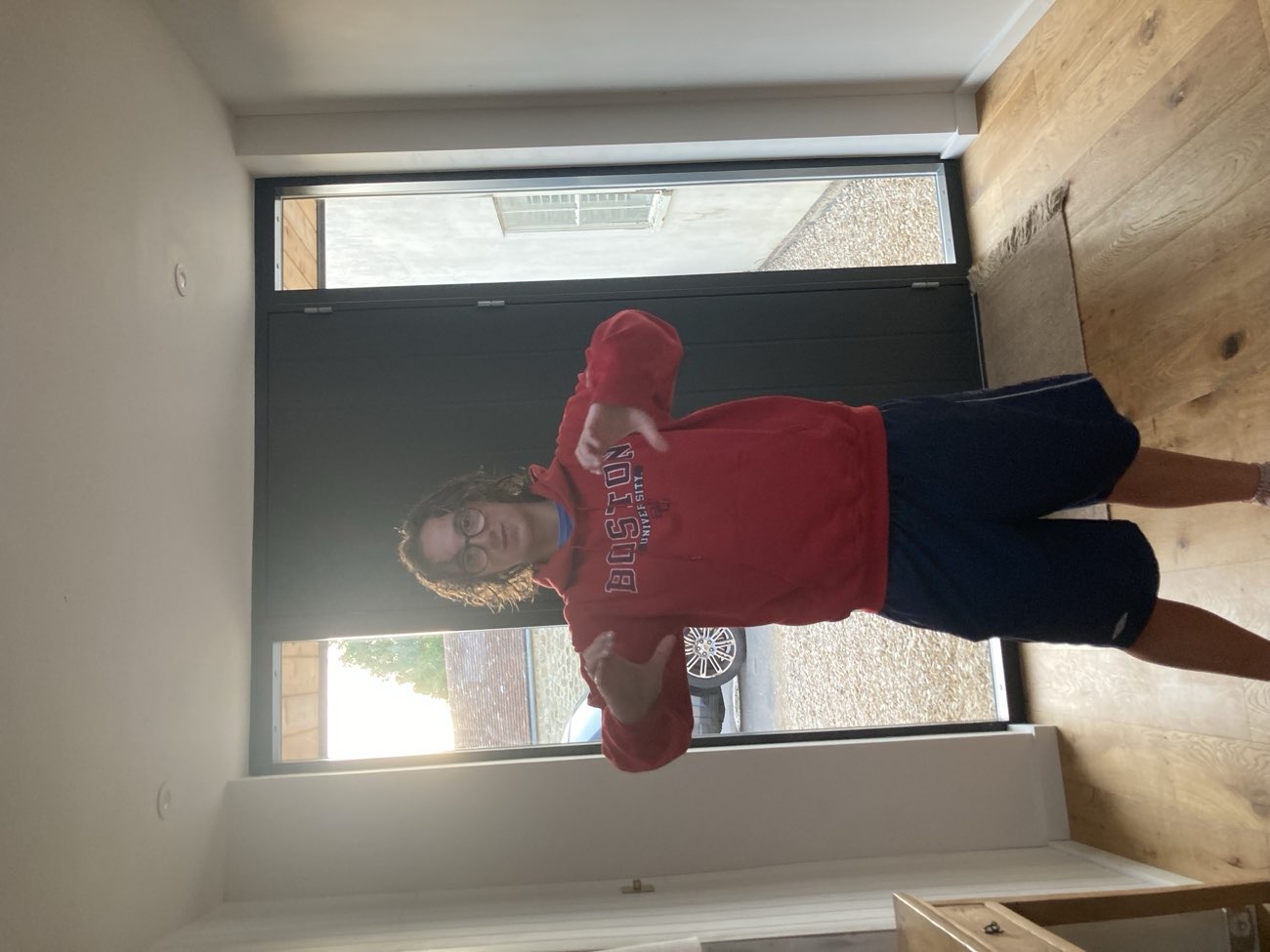 red boston hoodie bought at Abingdon car boot sale for £3.00