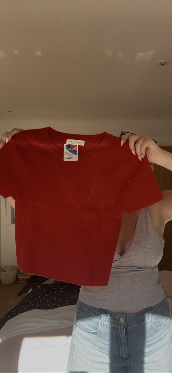 Red Sweater T-Shirt bought at Age UK Charity Shop for Β£3.49