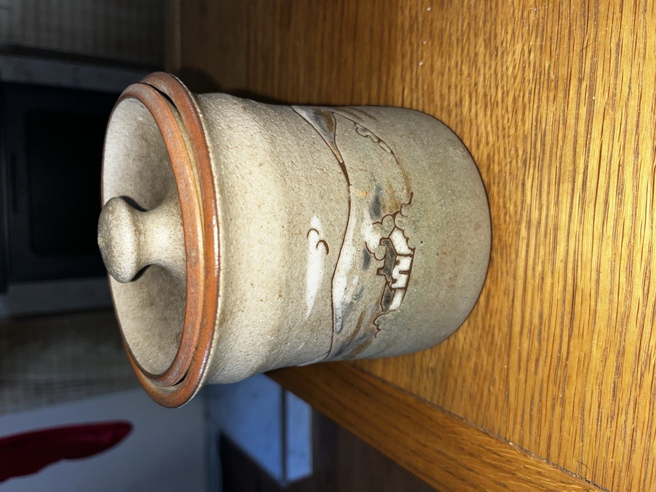 handmade pottery with countryside scene bought at Around Again for £2.00