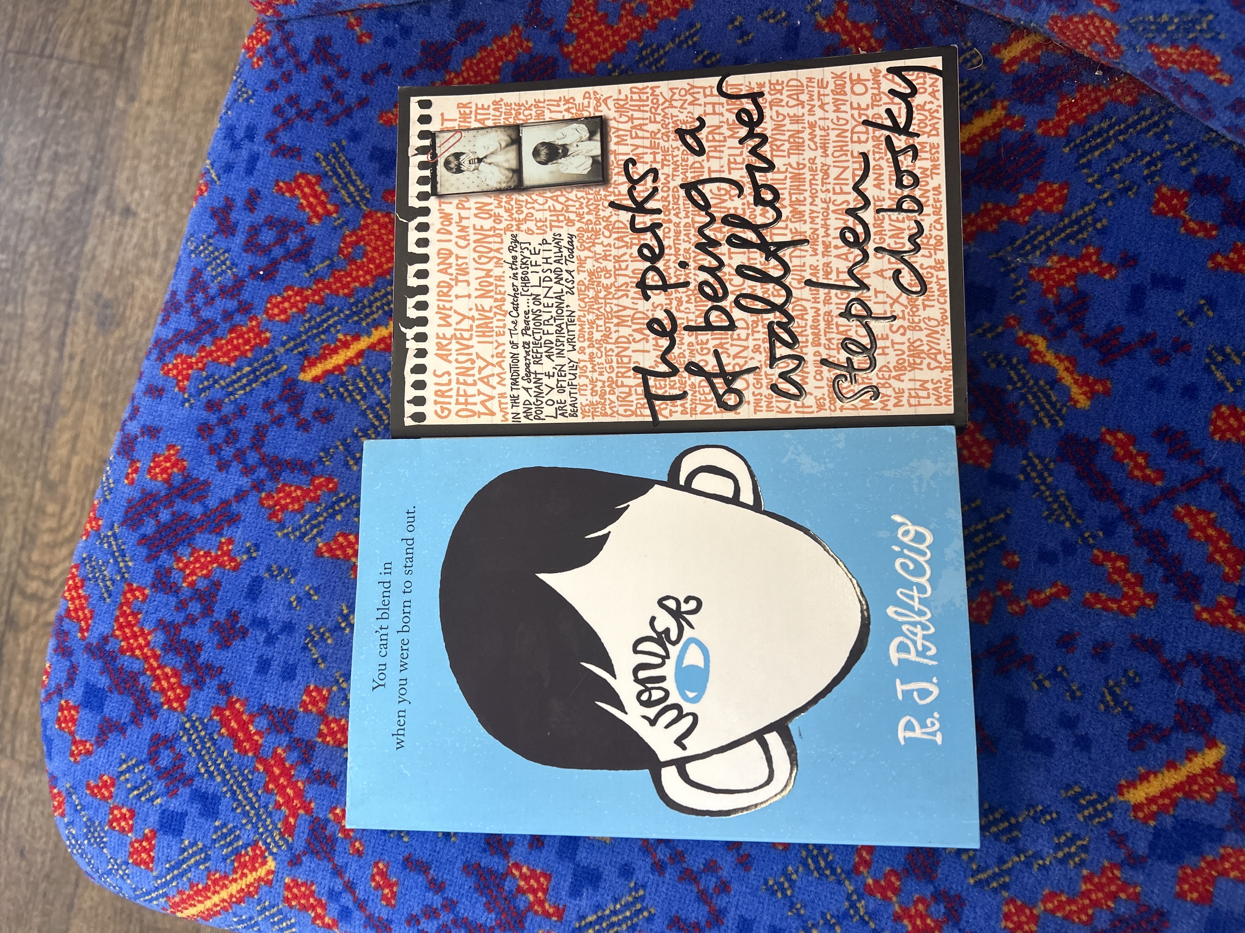 the perks of being a wallflower and wonder book bought at Oxfam Bookshop for £3.00