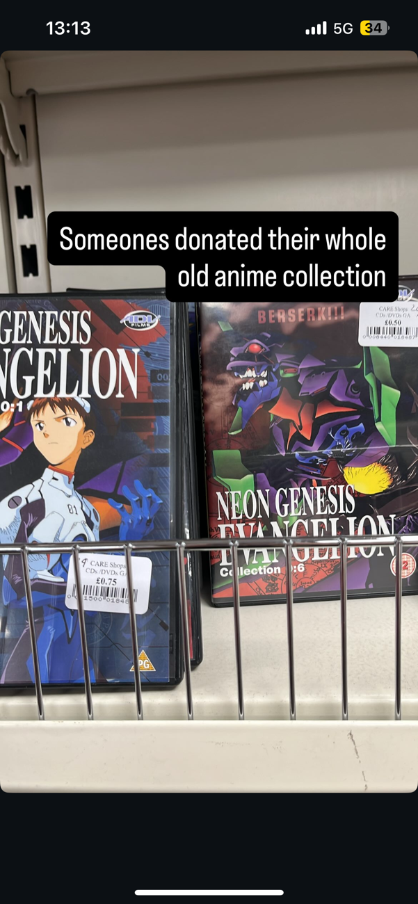 near complete collection of Neon Genesis Evangelion anime DVDS ( product bought at CARE SHOP