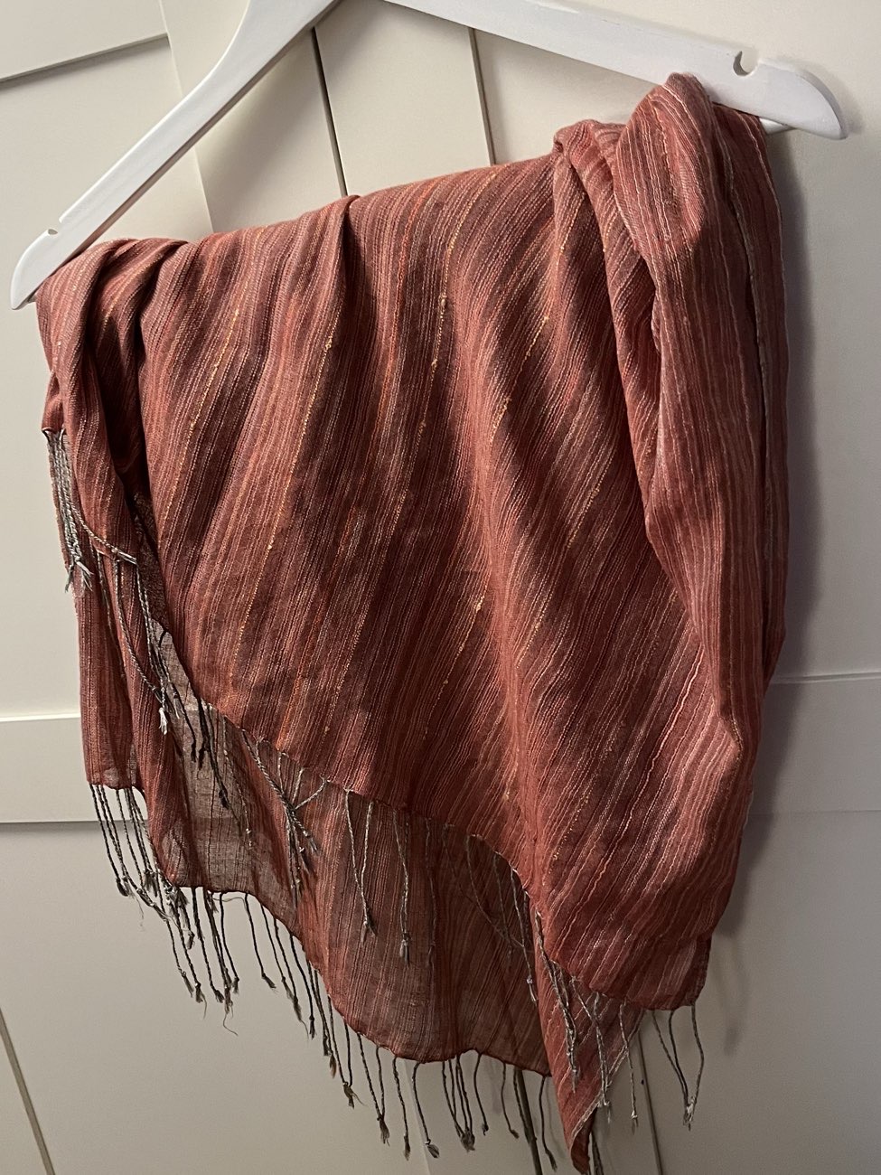 Orange and pink scarf bought at Woodgreen Pets Charity for Β£3.70
