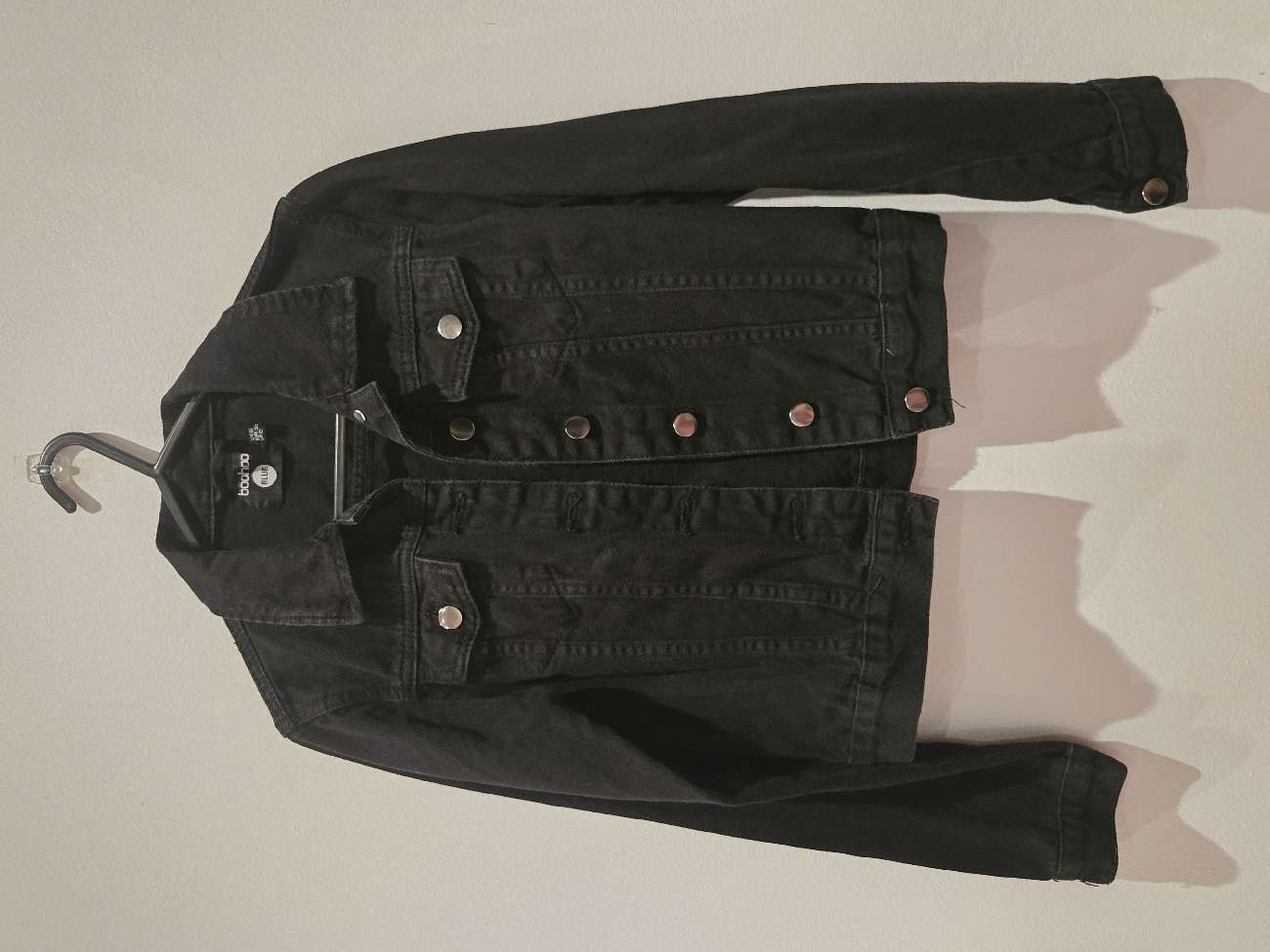 Boohoo black denim jacket bought at All Aboard Shops for £3.00