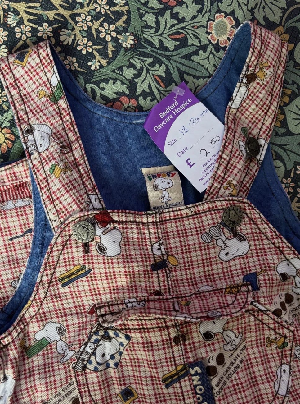 Vintage checkered Snoopy dungarees! product bought at Bedford Daycare Hospice for £2.50
