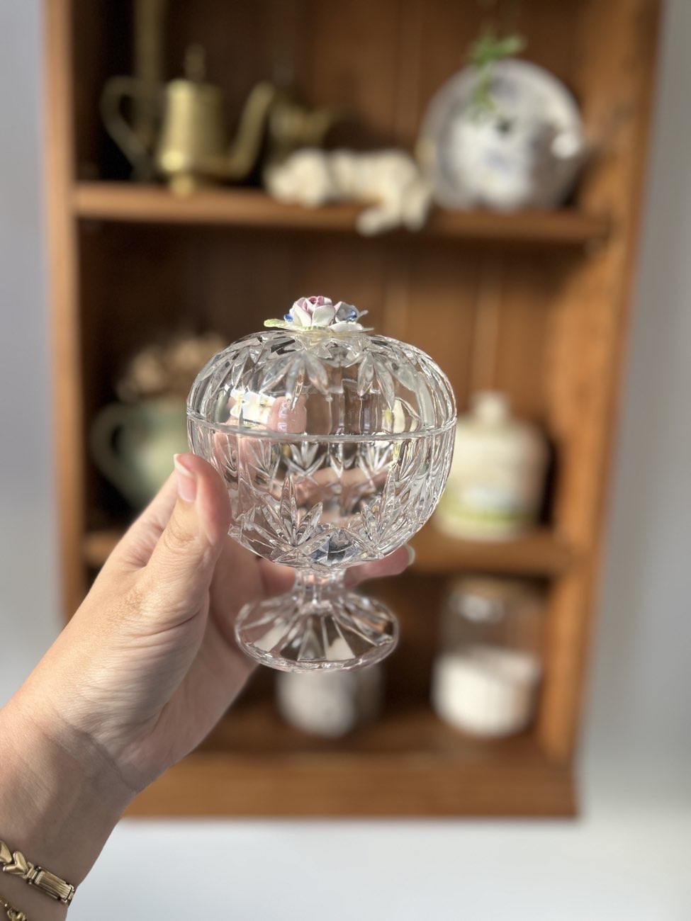 1950s Crystal & bone china footed trinket bowl bought at The Hospice Shop for Β£3.00
