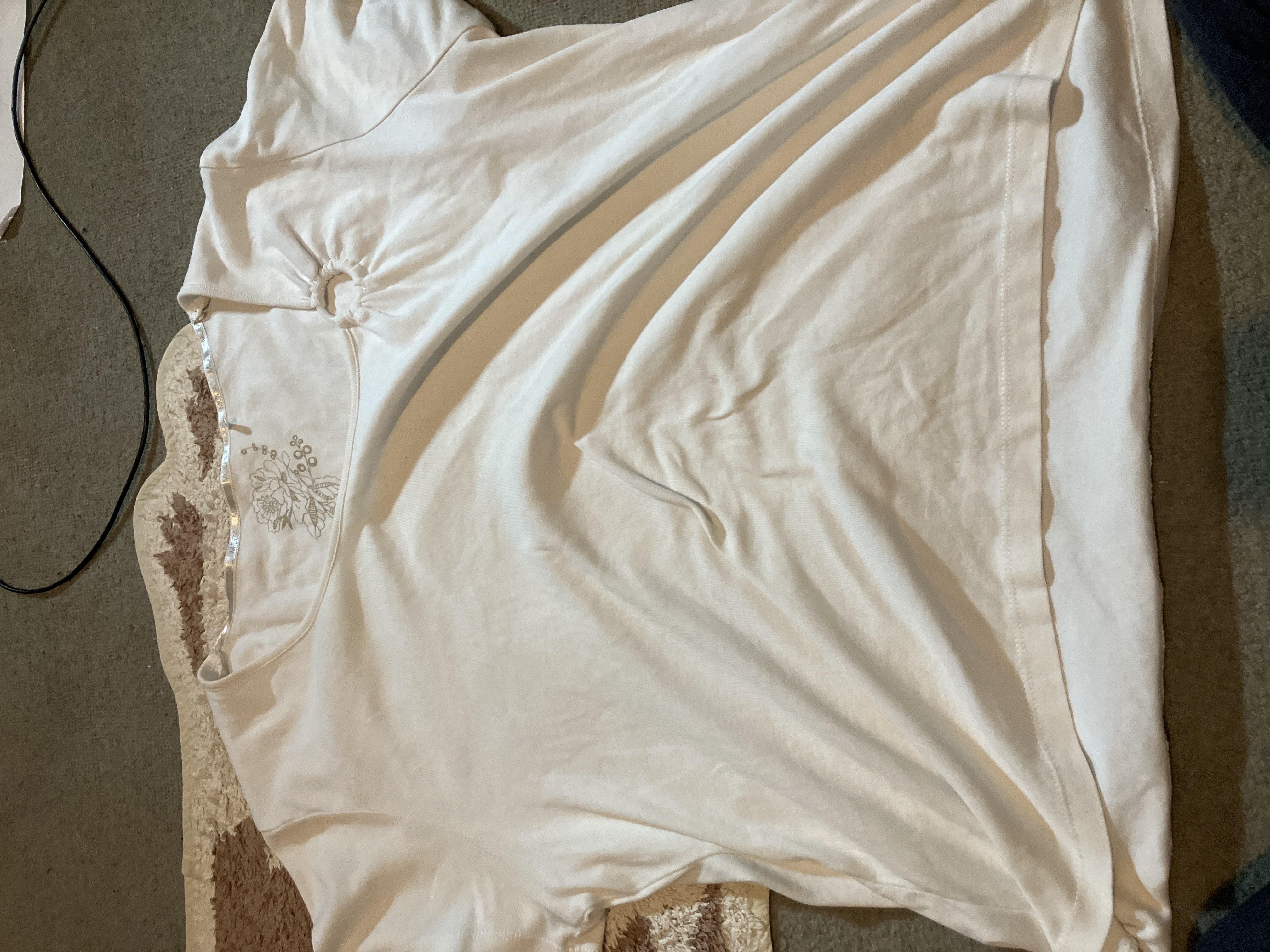 Off the shoulder white top bought at The Salvation Army for £1.00