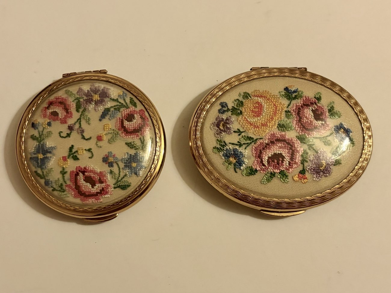 Vintage Petit point Kigu compacts bought at Drapers Lane Antiques for £32.00