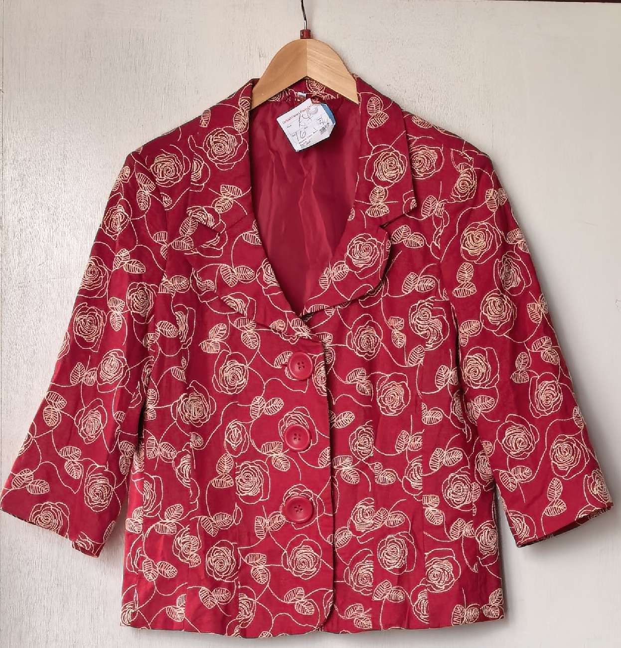 Red Jacket with White Embroidered Flowers bought at British Heart Foundation for £7.00