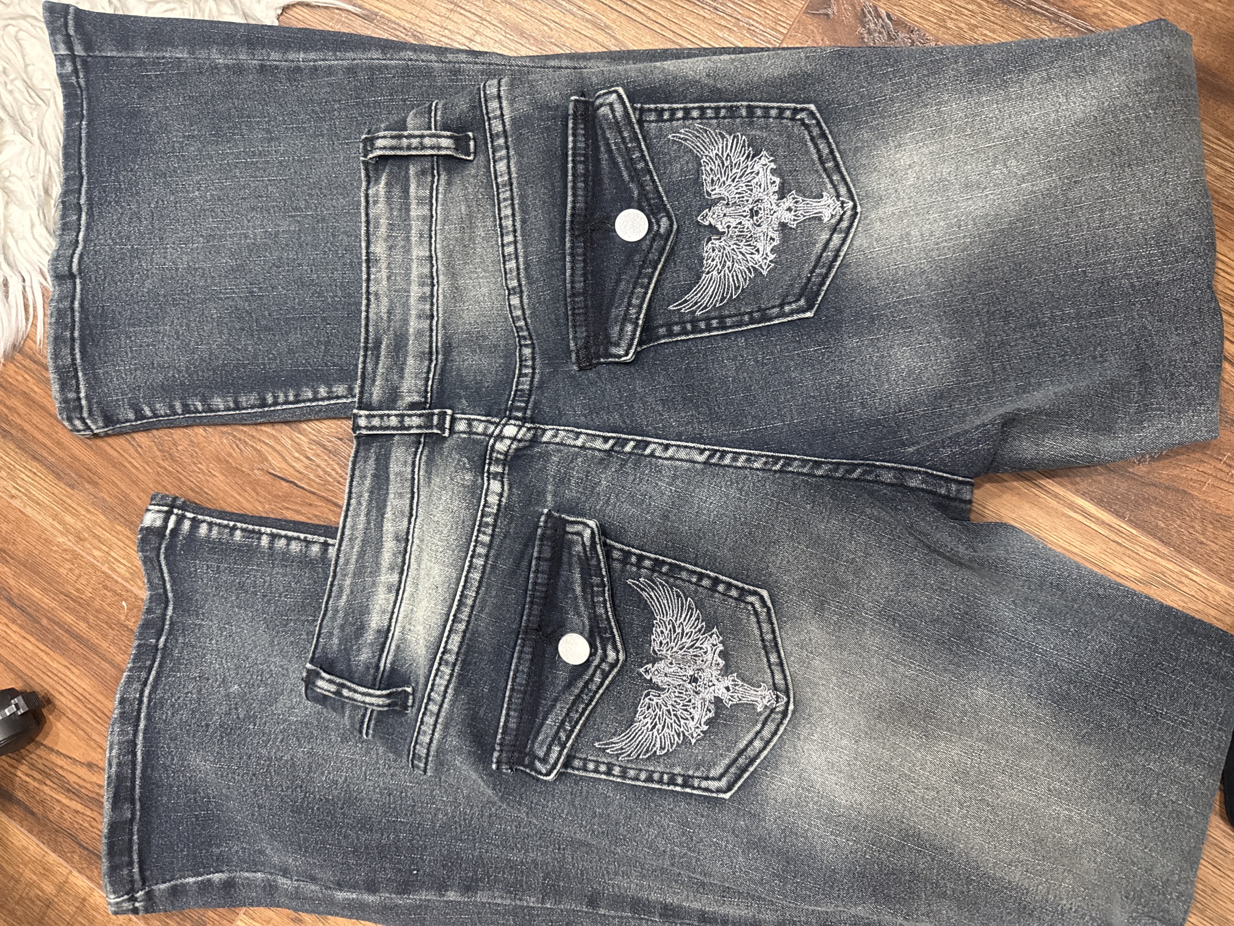 y2k flare jeans bought at The Salvation Army for Β£4.50