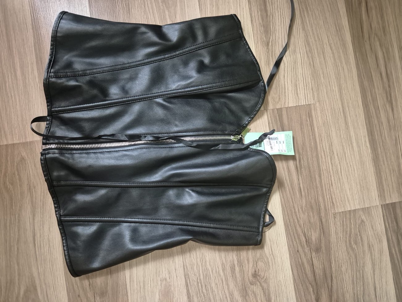 Black leather zip up corset top bought at Barnardo's for £2.00
