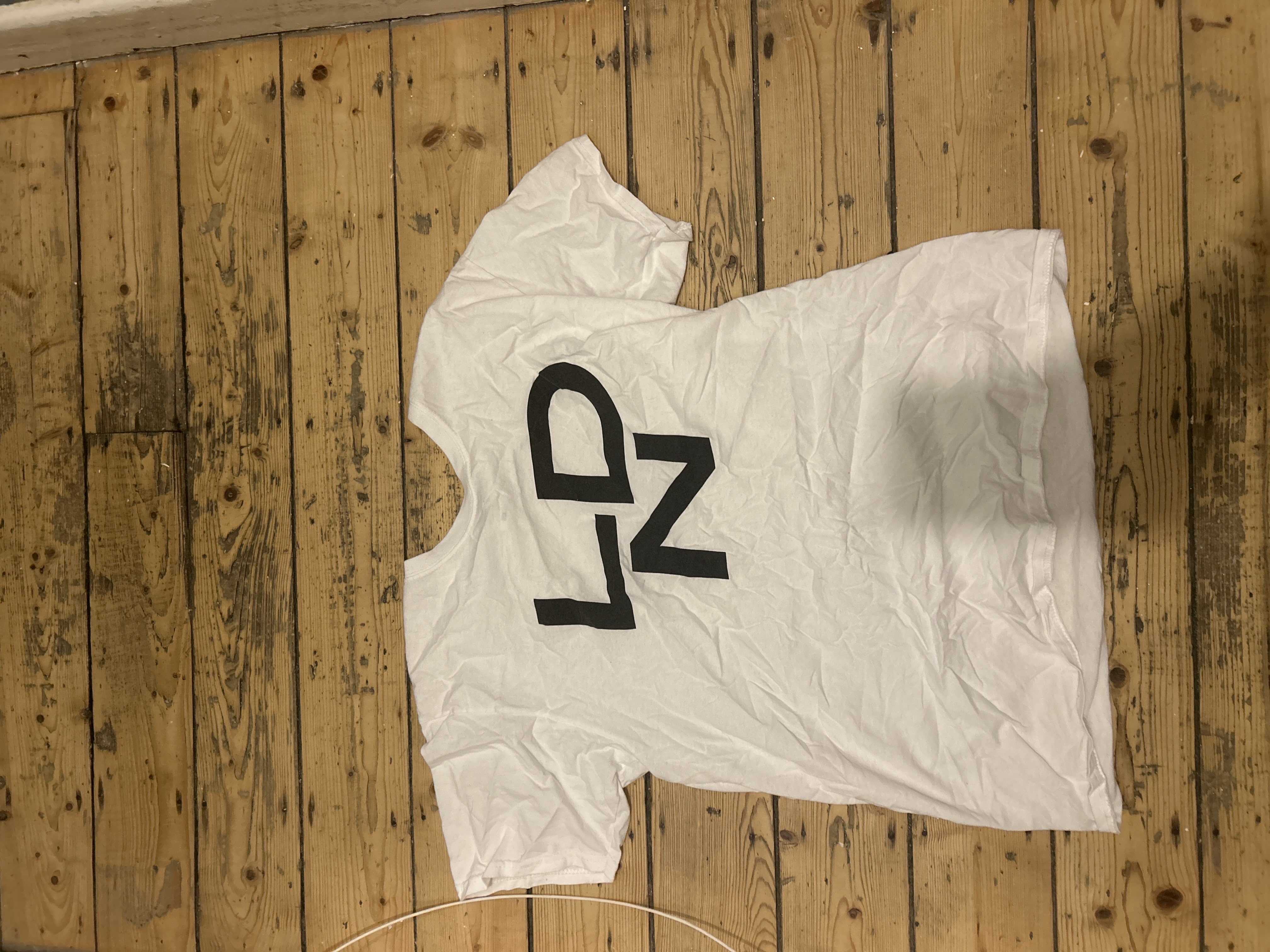 baggy white fruit of the loom t shirt bought at Age UK Charity Shop for £5.00