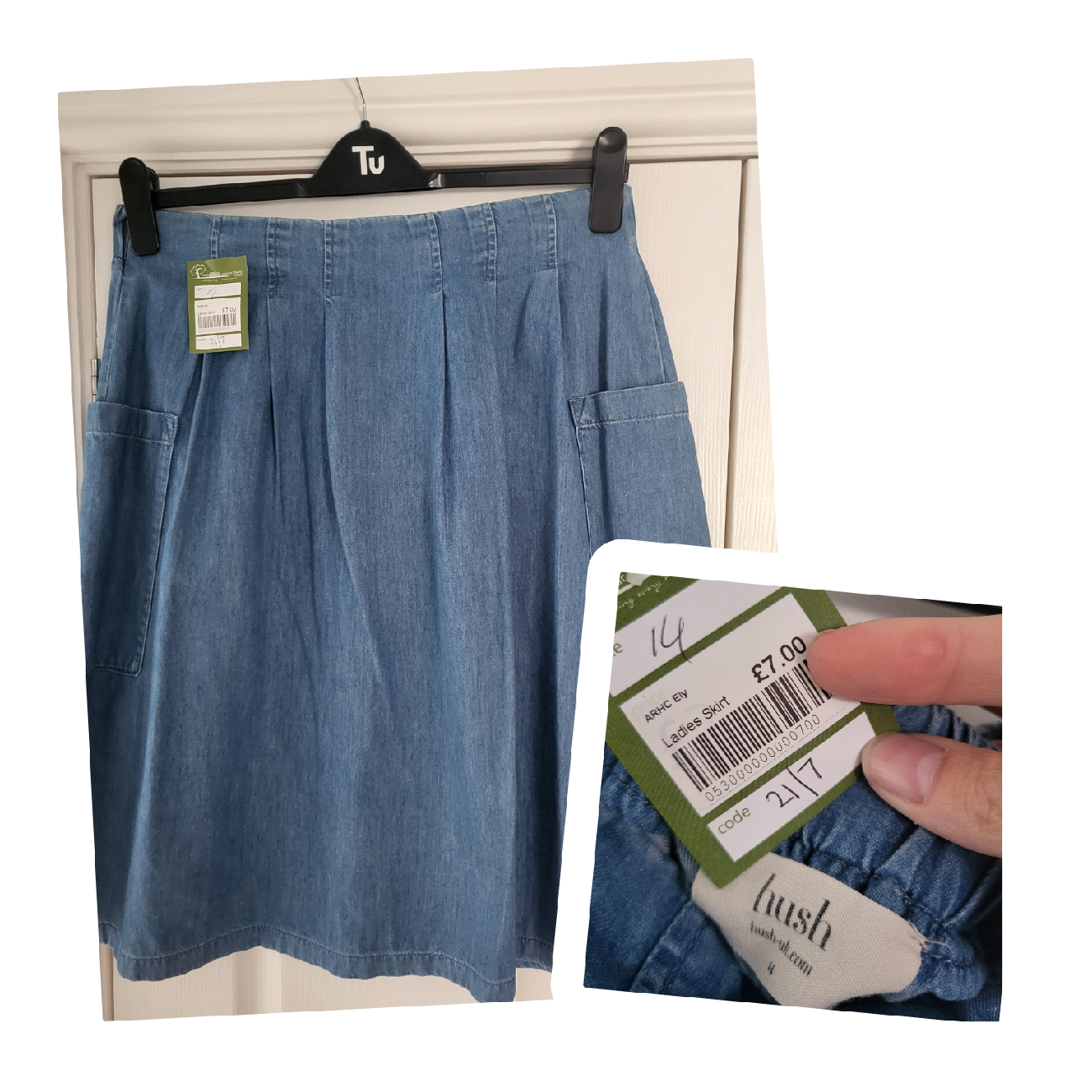 hush denim skirt product bought at Arthur Rank Hospice Charity Shop March for £7.00