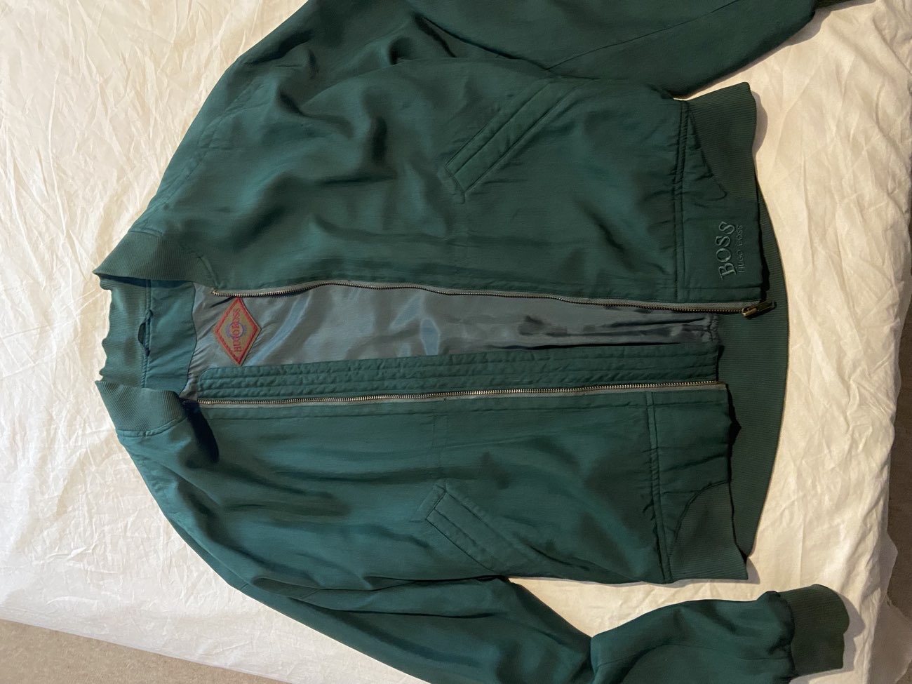 80s Hugo Boss Silk Bomber Jacket bought at Cancer Research UK for £5.00