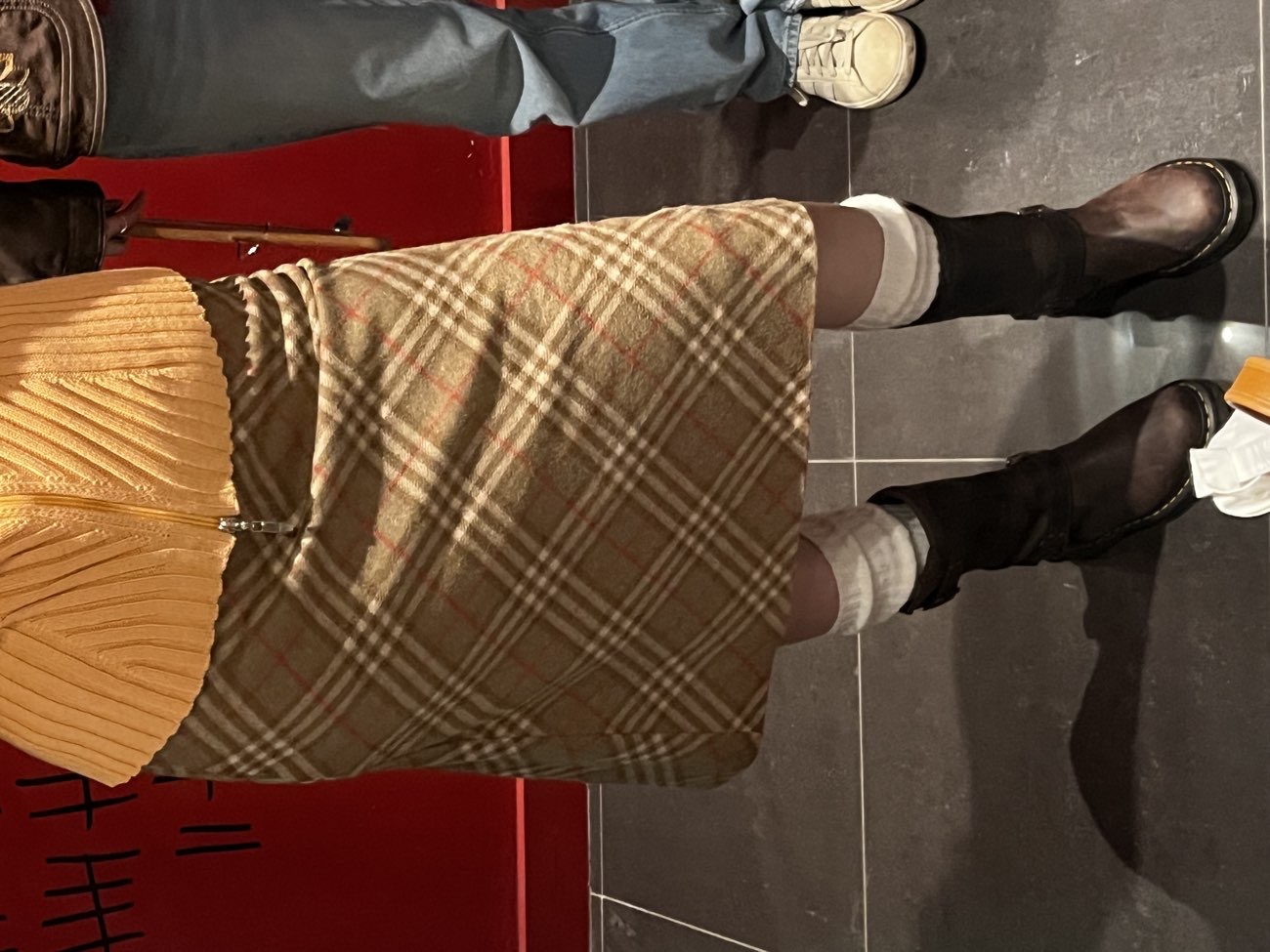 Plaid Beige Midi Skirt (bought on 9th of March) bought at Glass Onion for £10.00