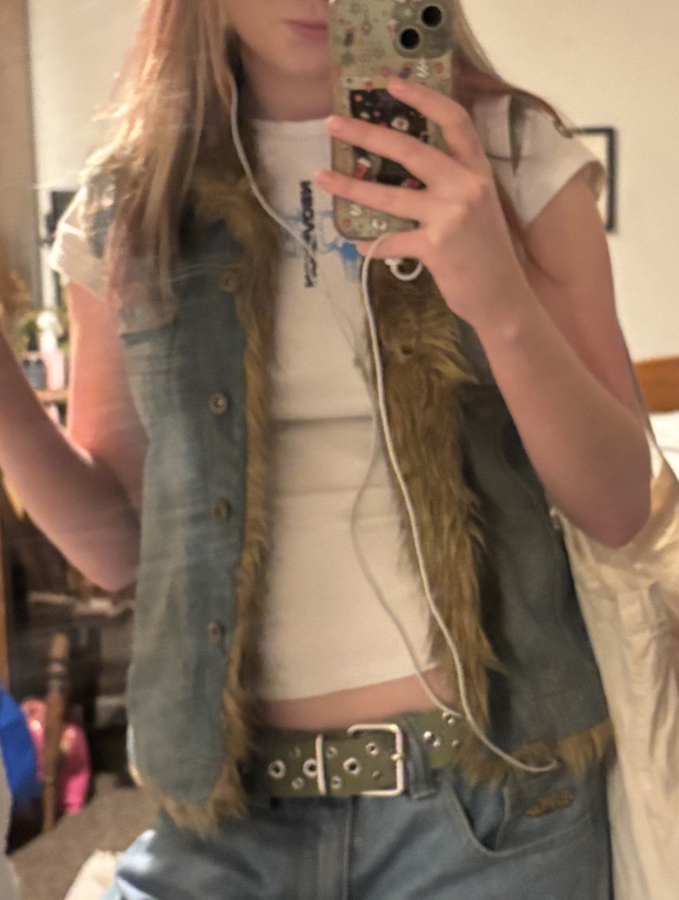 Y2K Denim Vest with Faux Fur trim bought at British Heart Foundation for £6.50