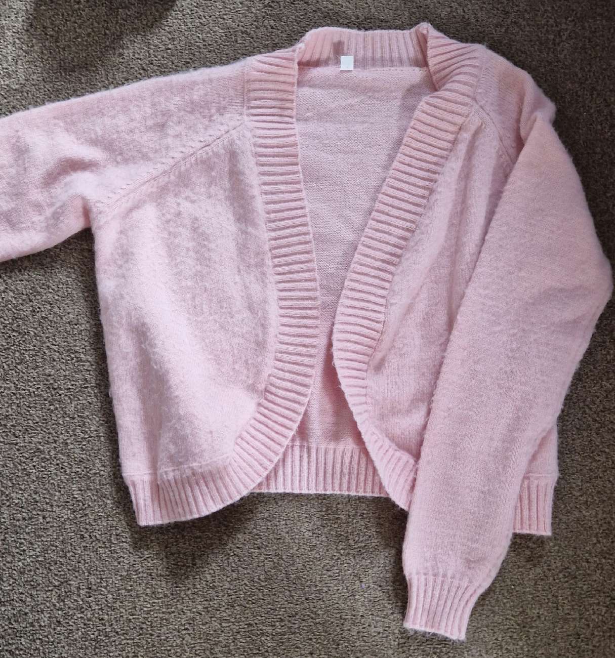 pink cardigan and denim mini skirt! product bought at YMCA for £5.00