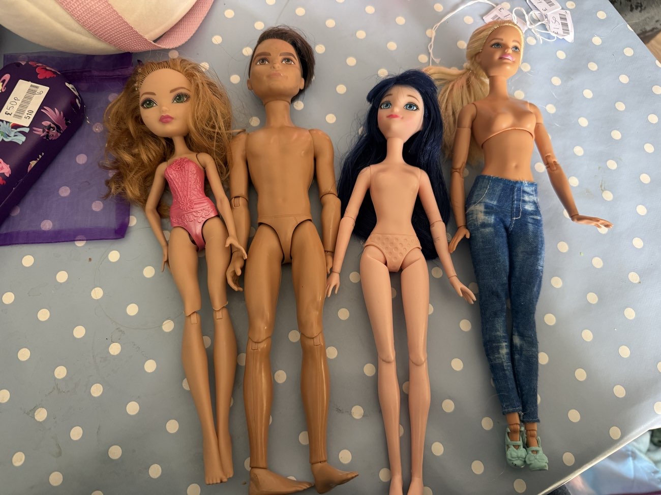 Dolls! Ever after high, ladybug, made to move Barbie (£1.50 each) bought at St Luke's Hospice for £6.00