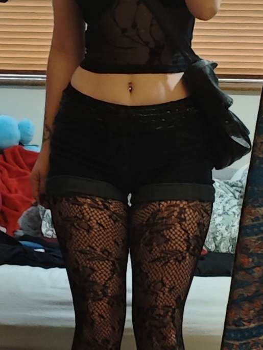 low rise dark wash denim shorts ! product bought at Oxfam for £4.50