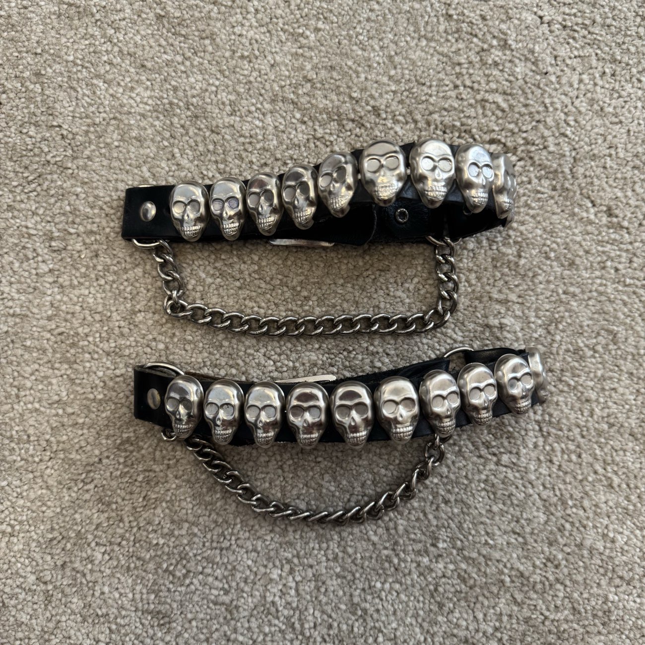 Skull thigh braces - £2 for the pair bought at Fitzwilliam Carboot for £2.00