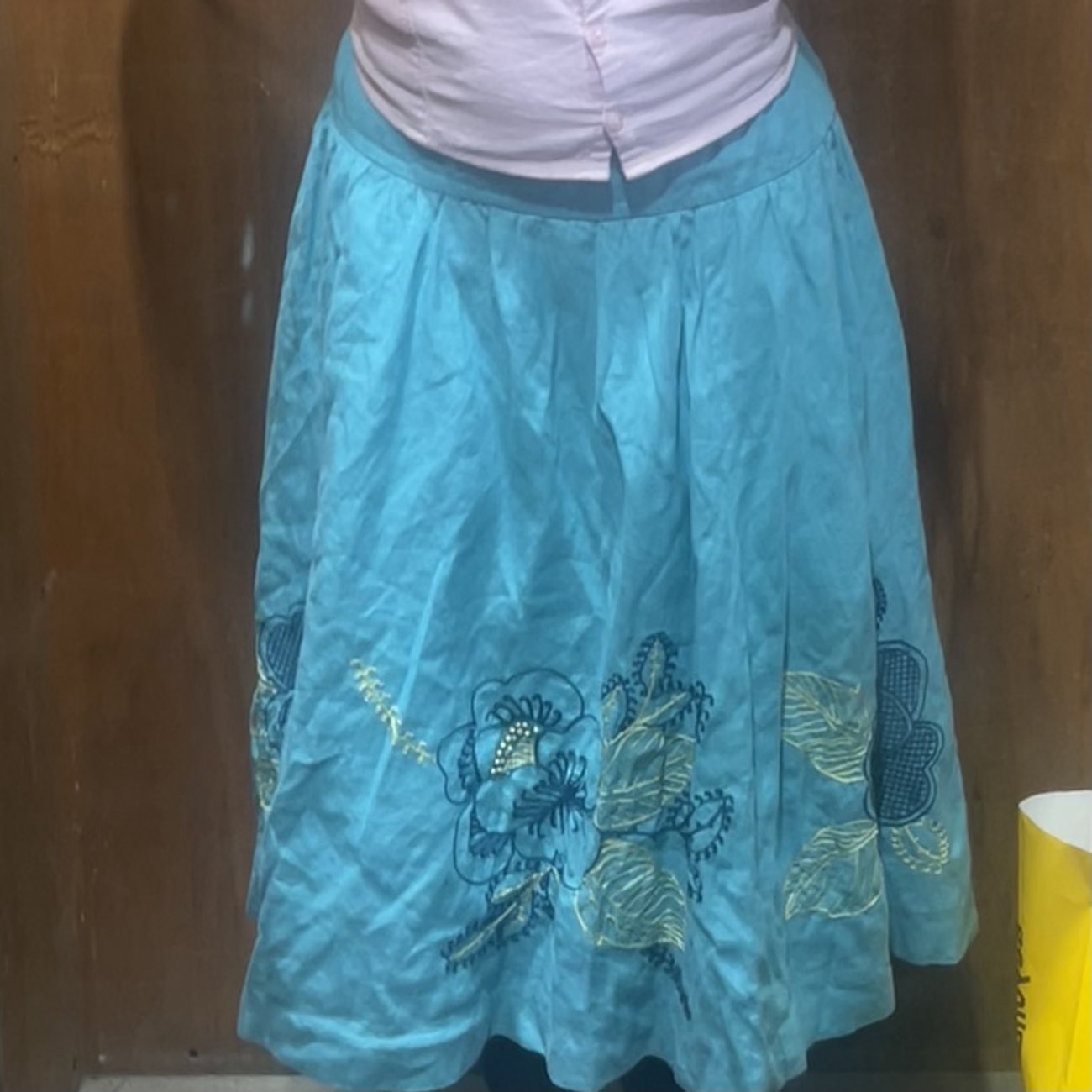 Blue flower embroidery skirt product bought at TRAID