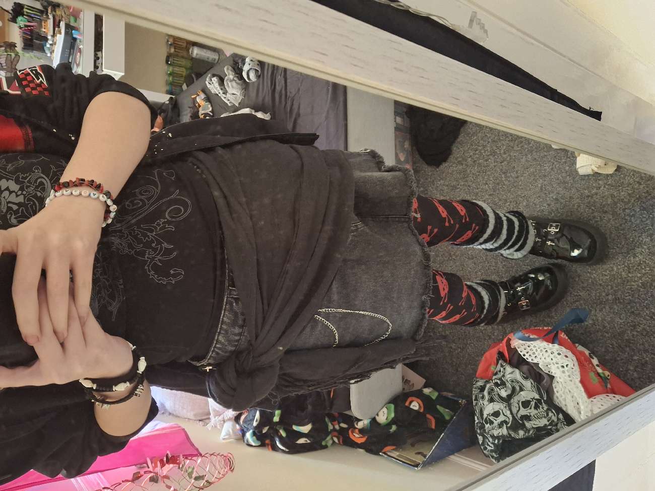 ☆ 2 scarfs used as waist scarfs (one pixel patterned, one tassled) bought at Barnardo's for £0.75