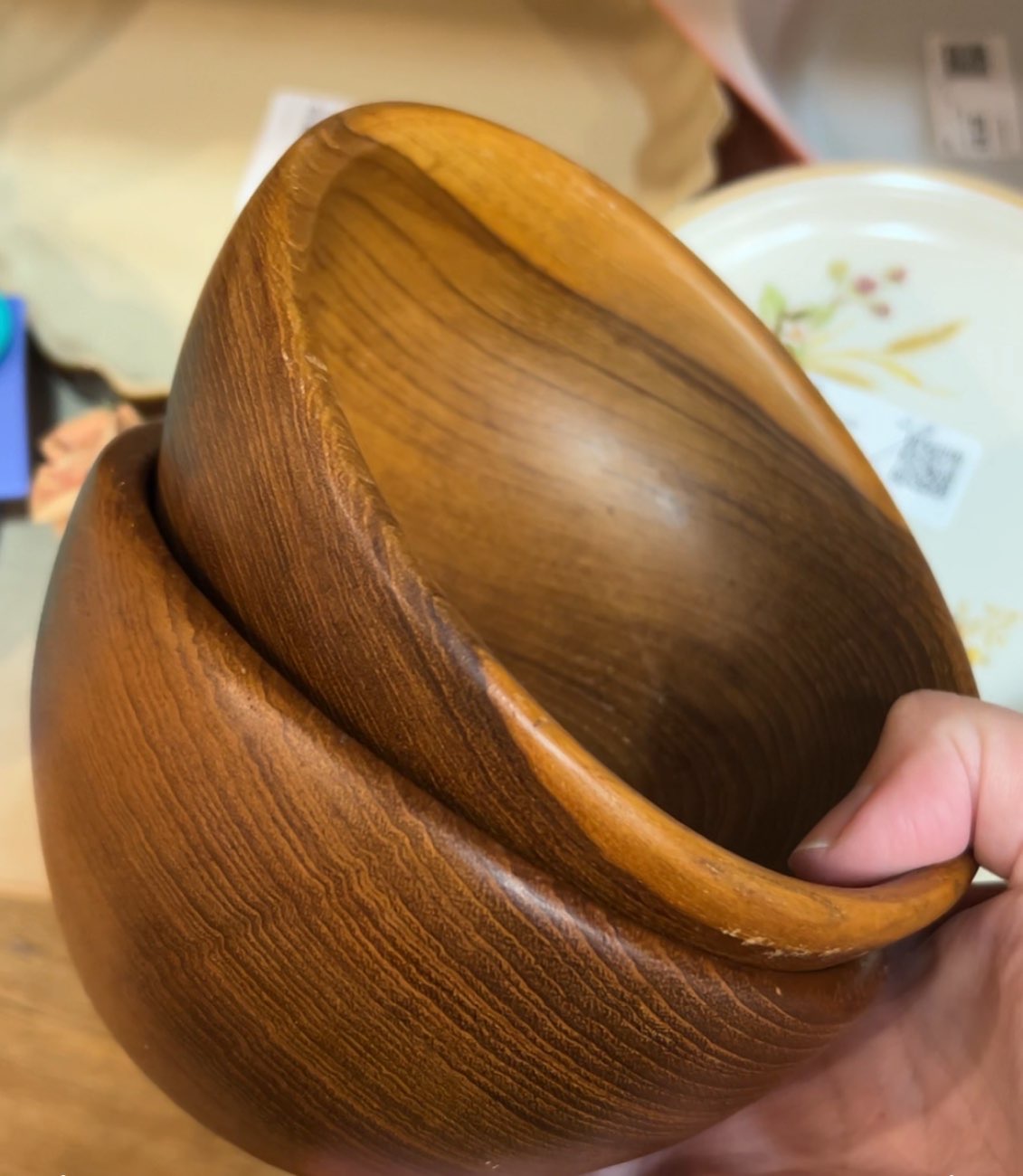 Wood snack bowls x2 £2 each bought at British Heart Foundation for £4.00