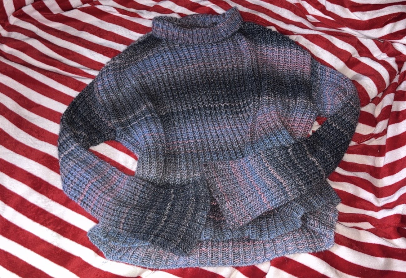 oversized flared sleeve crochet jumper (love the colour way) product bought at Thames Hospice for £8.00