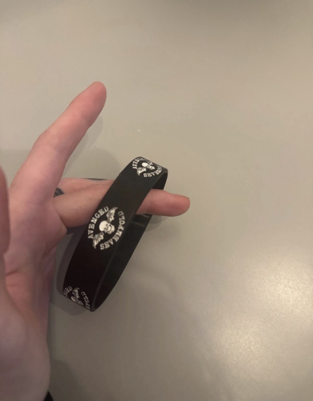 Avenge sevenfold rubber band bracelet bought at Octavia Foundation for £4.25