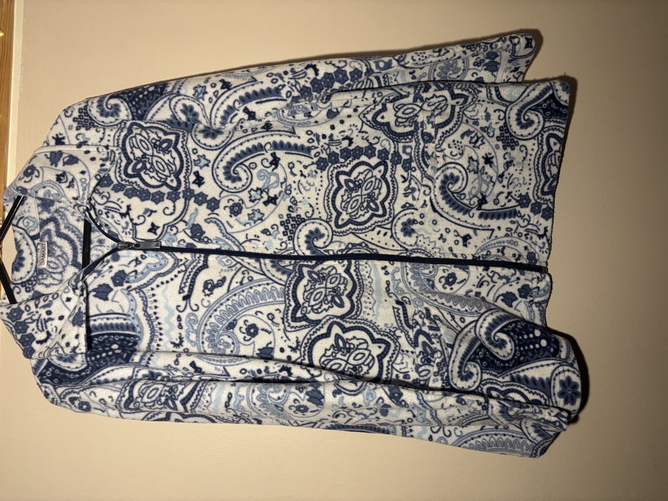 [damart] blue paisley pattern fleece jacket product bought at TRAID for £2.00