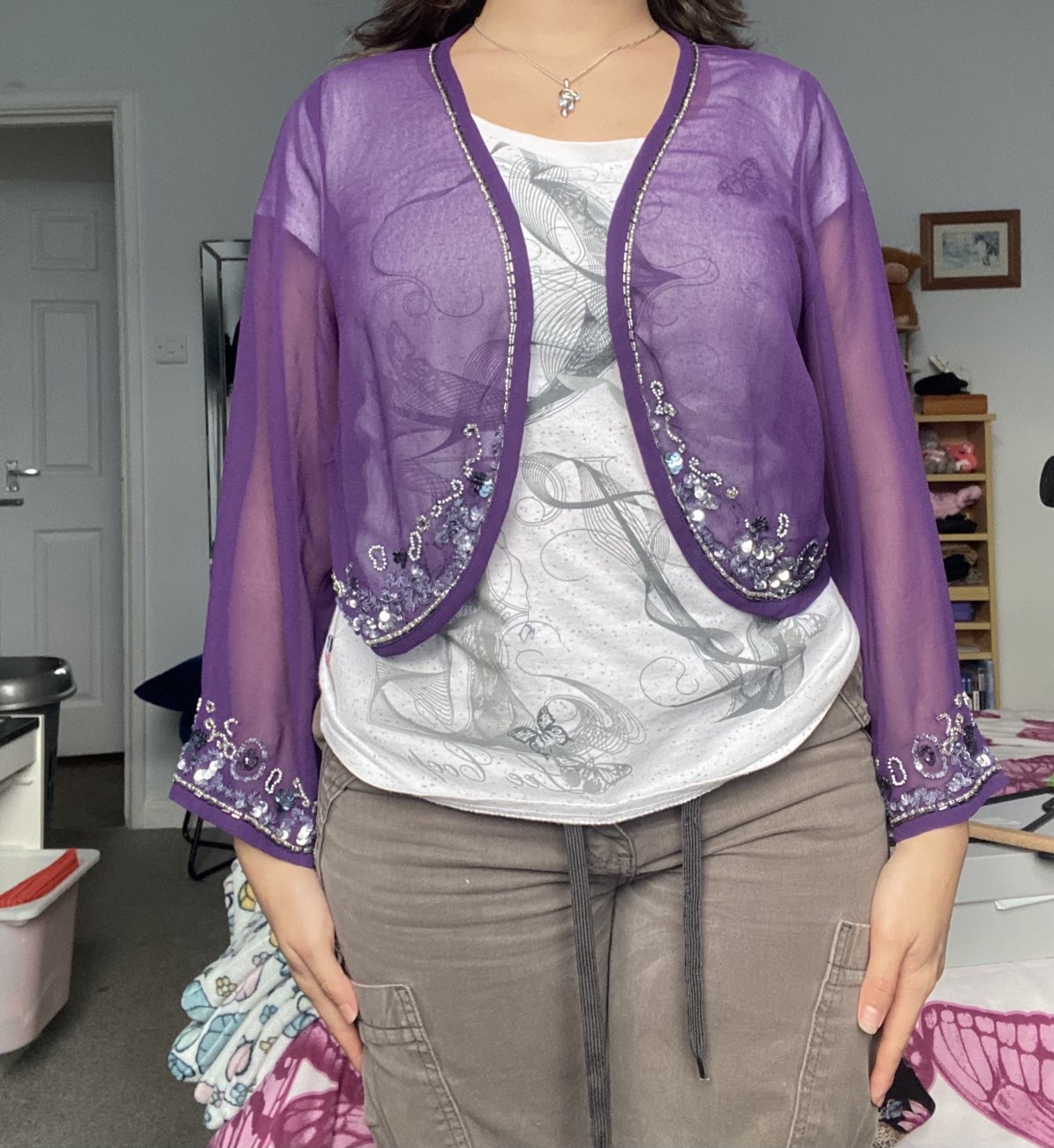 stunning purple sequin cardigan product bought at Sue Ryder for £2.00