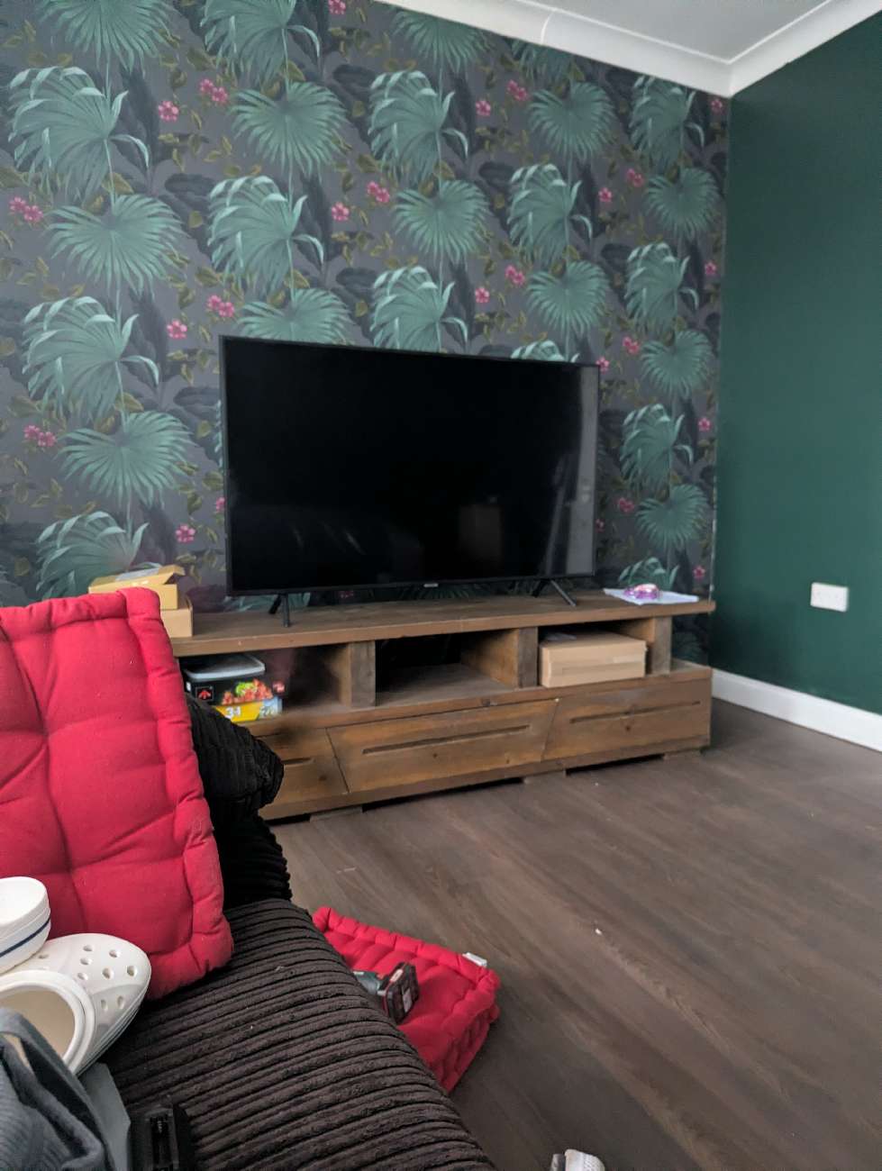Wooden TV unit product bought at Emmaus Glasgow - Hamiltonhill Charity Shop for £60.00