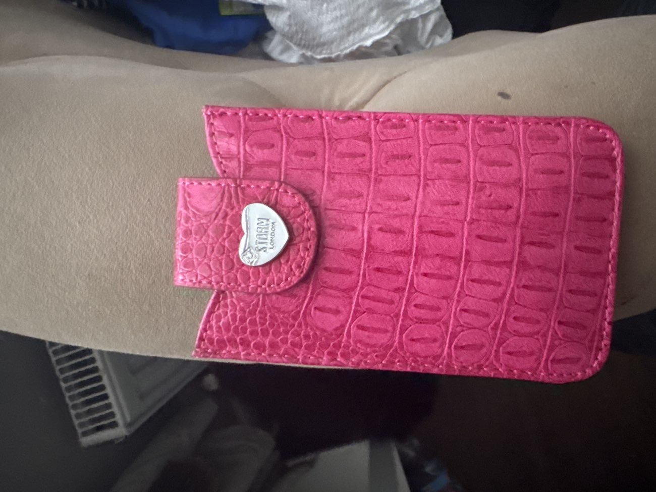 Pink faux croc card holder product bought at Cancer Research UK for £0.50