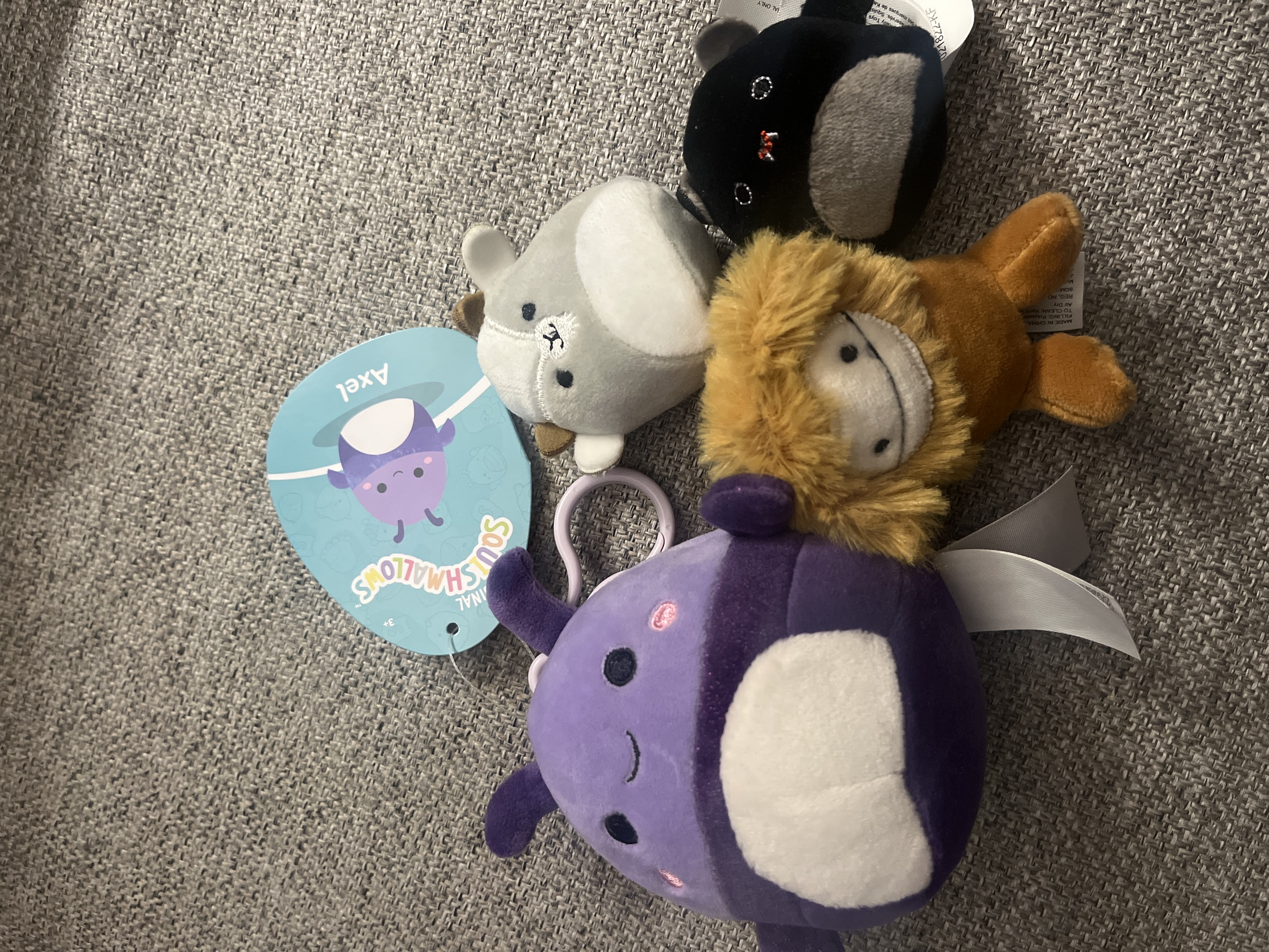 squishmallow clip and squishalongs bought at St. Andrews Hospice for £2.00