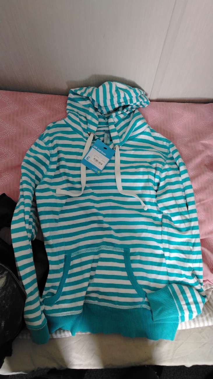 Y2K Dope Scenemo Stripey Blue And White Hoodie bought at Sue Ryder for £2.00