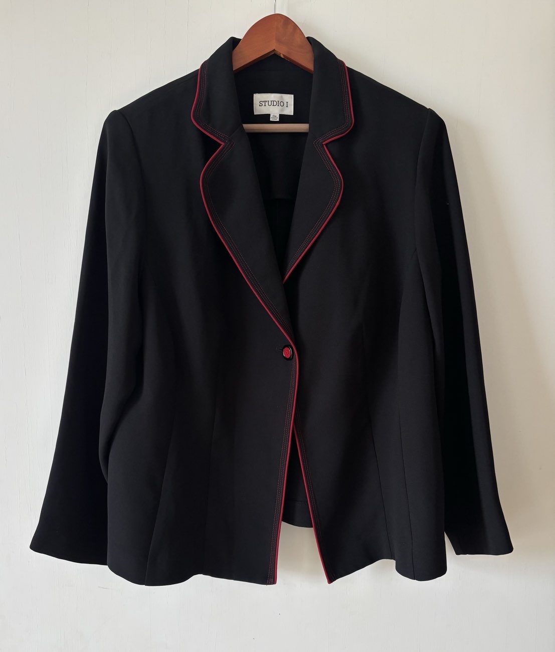 Vintage blazer with red detail bought at Cancer Research UK for £10.00