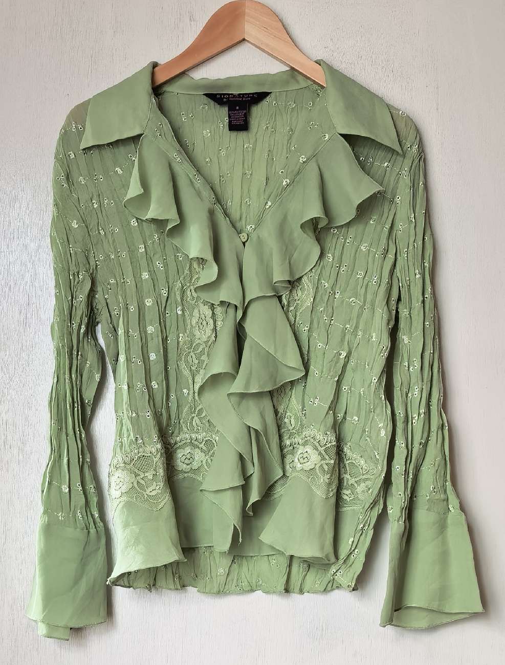 Vintage Flowy Green Long Sleeve Top product bought at Menace Vintage for £7.00