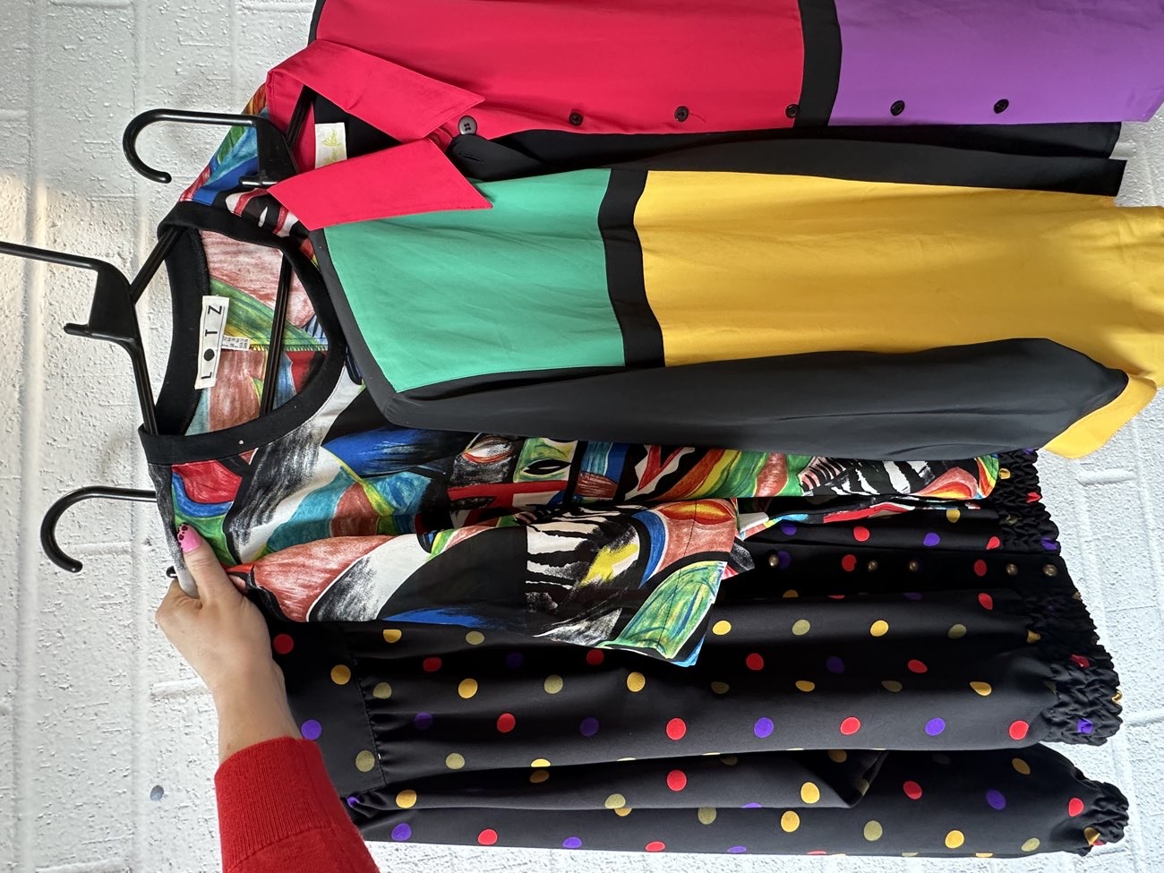 Vintage Colourblock Blouses bought at Swipe Vintage x Camberley Kilo Sale for £8.00