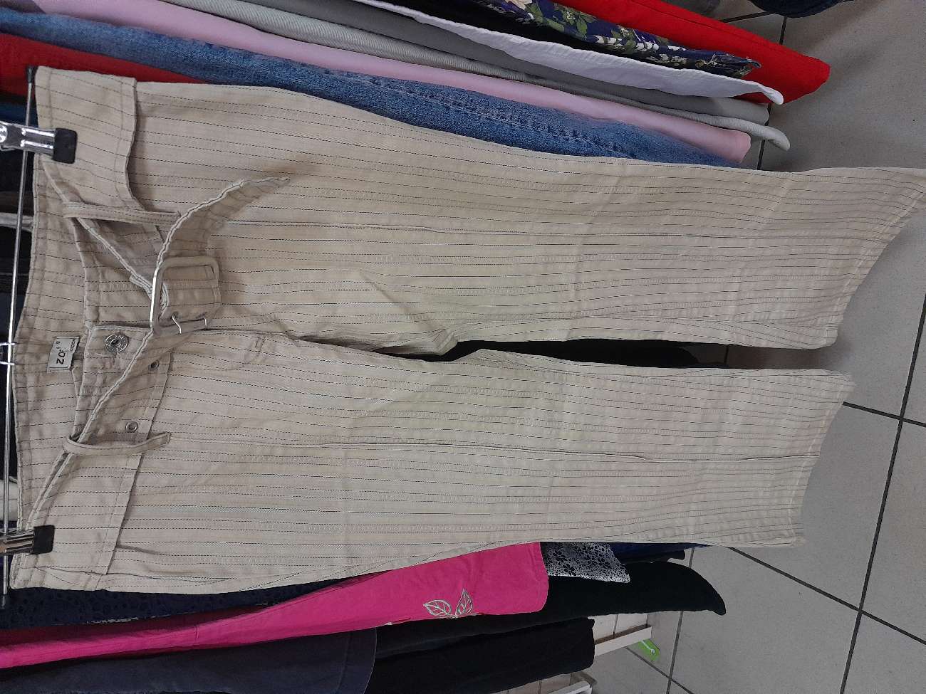 low rise pinstripe trousers (not my size </3) bought at Emmaus Poplar for £3.00