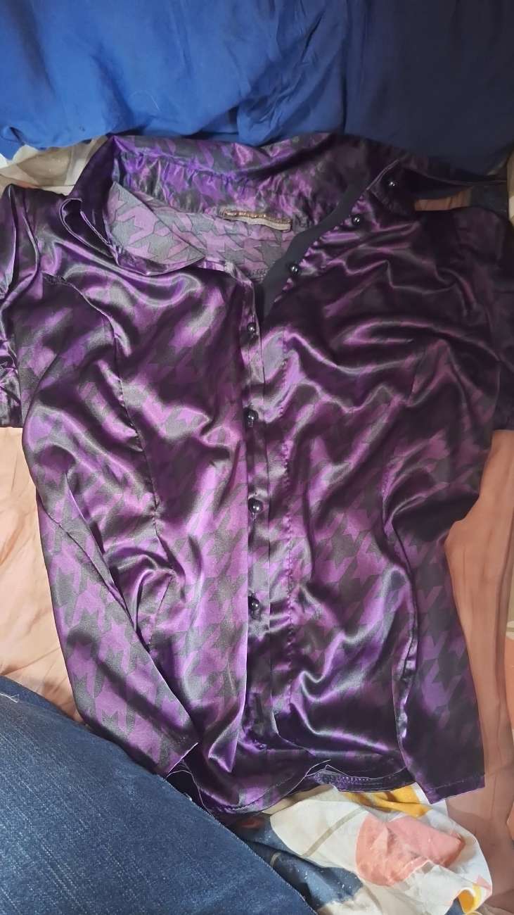 purple and black vintage satin shirt x bought at Circle Vintage Durham for £27.00