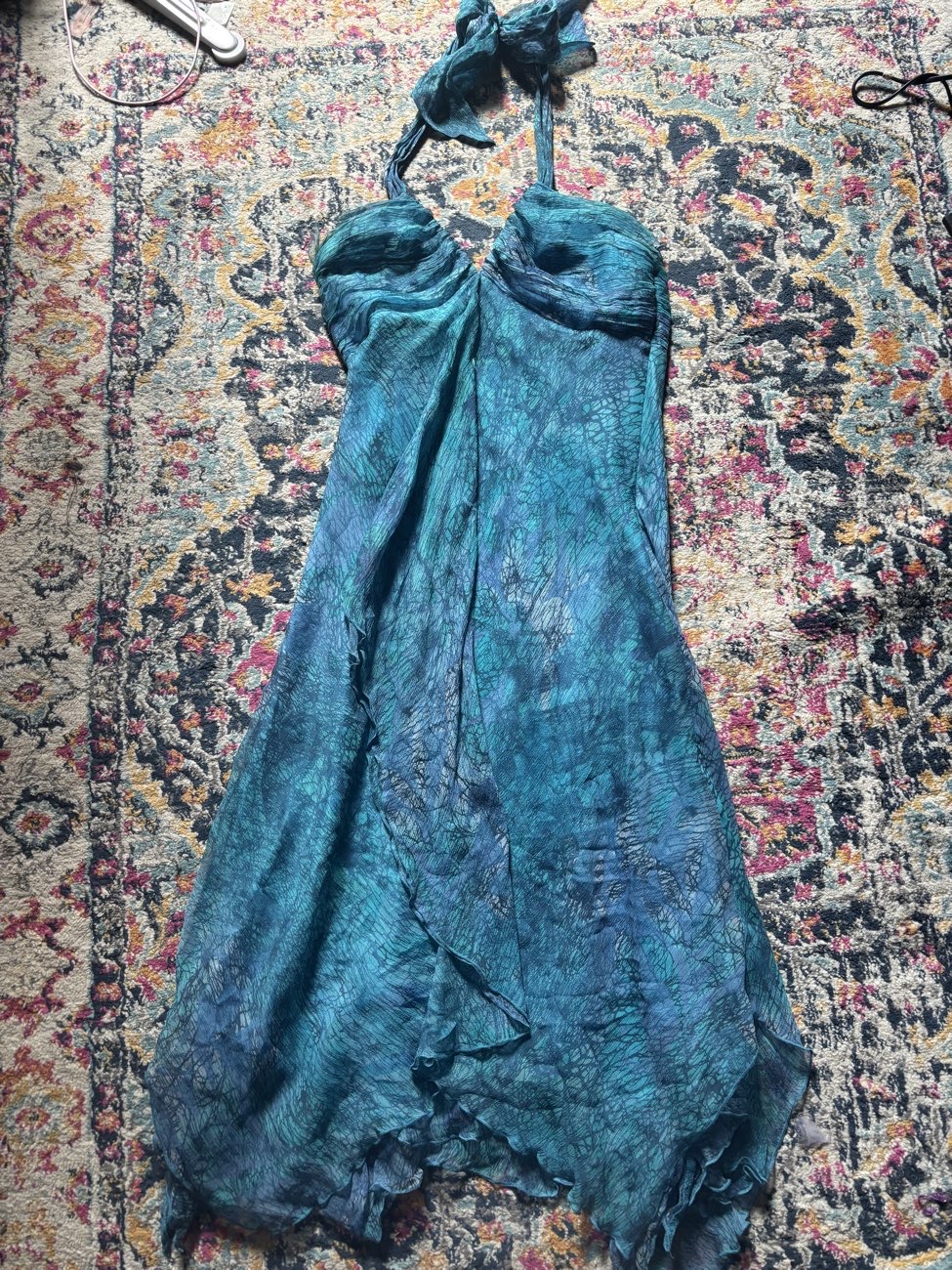 blue floaty dress bought at St Peter's Hospice for £4.00