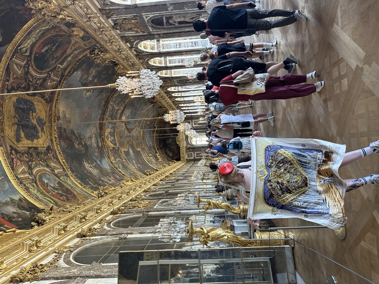 The £2 silk Versailles scarf made it to Versailles! Proper thrift flex! 😂 🎉⚜️✨ bought at 76 Vintage for £2.00