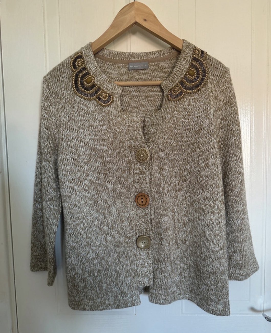 Per Una Beige Marl Y2K Boho Cardigan bought at Walnut Tree Community Shop Ltd for £4.00