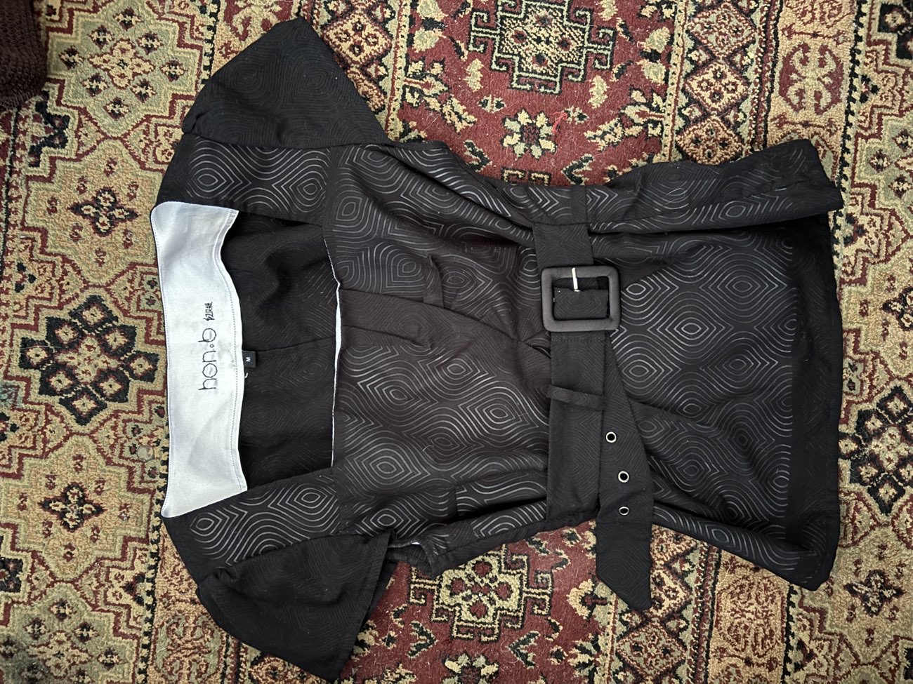 black patterned belted top!! product bought at Scarlet Vintage & Retro for £5.00
